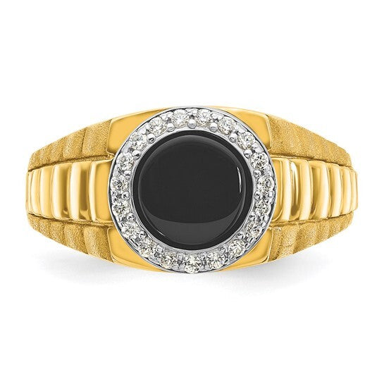 14k Yellow Gold Men's Onyx and Diamond Ring