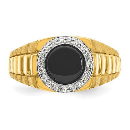 14k Yellow Gold Men's Onyx and Diamond Ring