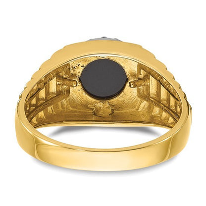 14k Yellow Gold Men's Onyx and Diamond Ring