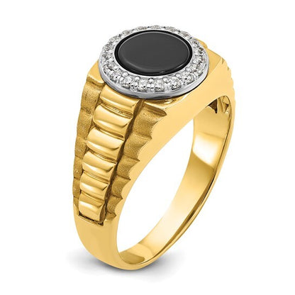 14k Yellow Gold Men's Onyx and Diamond Ring