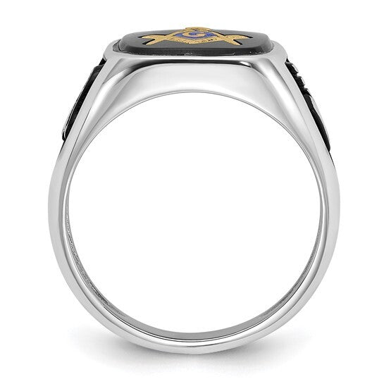 14k White Gold with Black Enamel and Onyx Masonic Ring