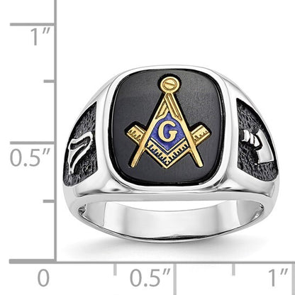 14k White Gold with Black Enamel and Onyx Masonic Ring