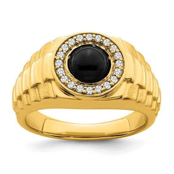 14k Onyx and Diamond Mens gold Ring