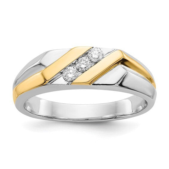 14k Two-tone Gold Diamond Mens Ring