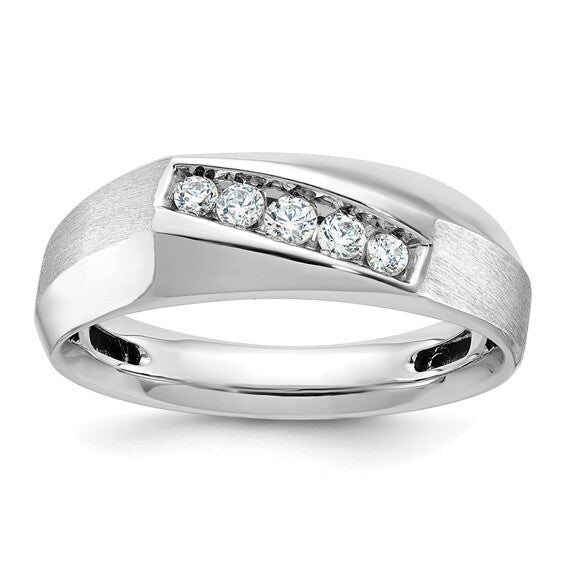 14k White Gold Men's Satin Diamond Ring