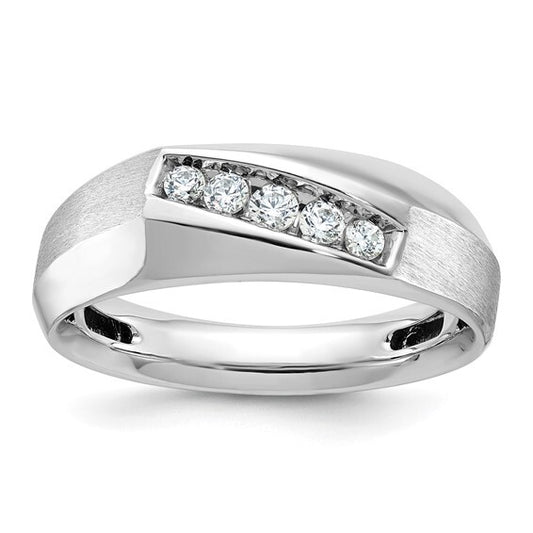 14k White Gold Men's Satin Diamond Ring