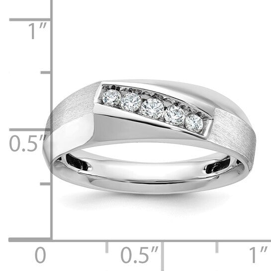 14k White Gold Men's Satin Diamond Ring