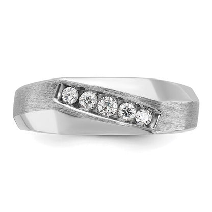 14k White Gold Men's Satin Diamond Ring