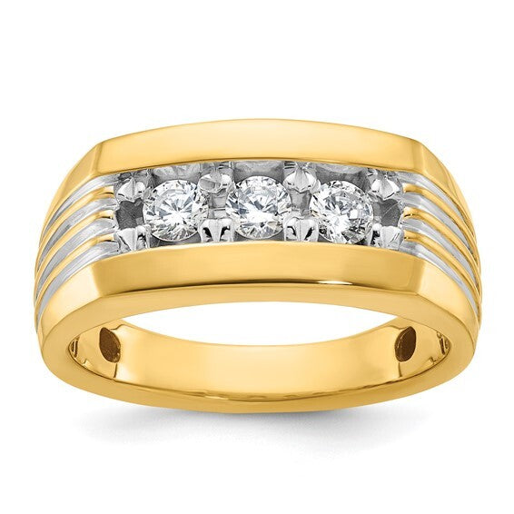 14k Yellow Gold Men's Grooved Diamond Ring