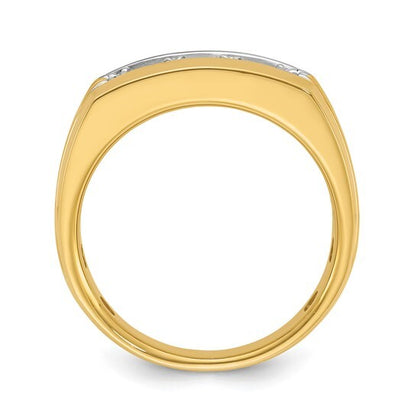 14k Yellow Gold Men's Grooved Diamond Ring