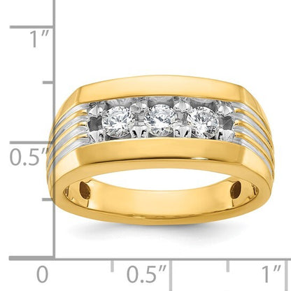 14k Yellow Gold Men's Grooved Diamond Ring