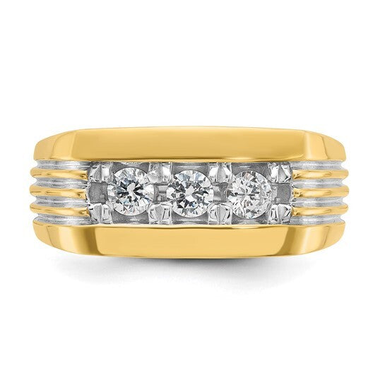 14k Yellow Gold Men's Grooved Diamond Ring