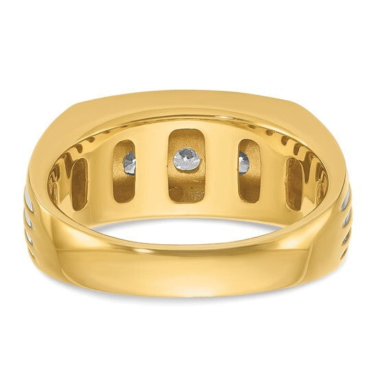 14k Yellow Gold Men's Grooved Diamond Ring