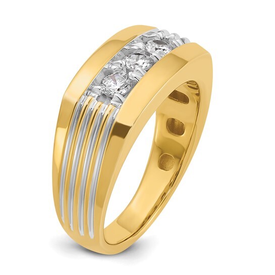 14k Yellow Gold Men's Grooved Diamond Ring