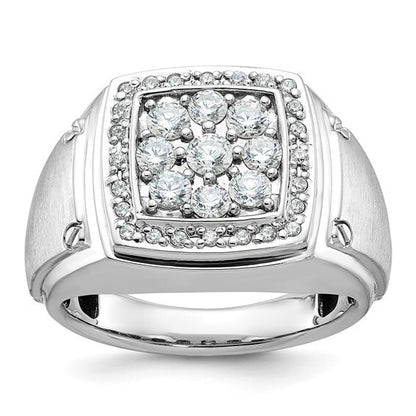 14k white gold Men's and Satin Diamond Square Cluster Ring