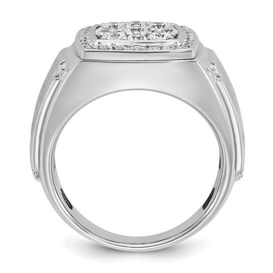 14k white gold Men's and Satin Diamond Square Cluster Ring