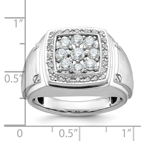 14k white gold Men's and Satin Diamond Square Cluster Ring