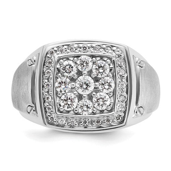 14k white gold Men's and Satin Diamond Square Cluster Ring