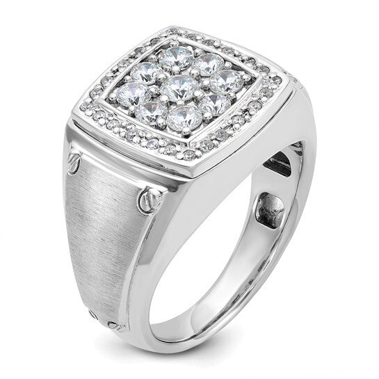 14k white gold Men's and Satin Diamond Square Cluster Ring