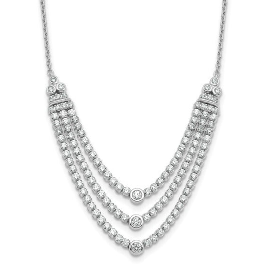 14K White Gold Lab Grown Diamond VS Triple Layer Necklace