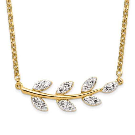 14K Lab Grown Diamond VS Branch with Leaves gold Necklace