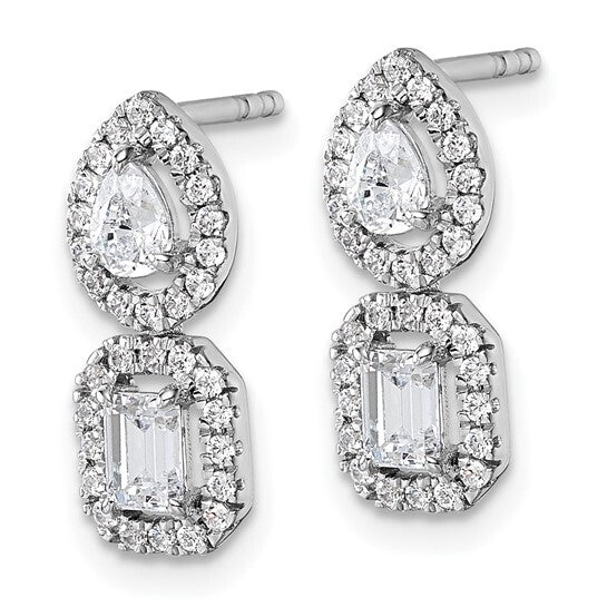 14K White Gold Lab Grown Diamond VS 2-stone Halo Dangle Earrings