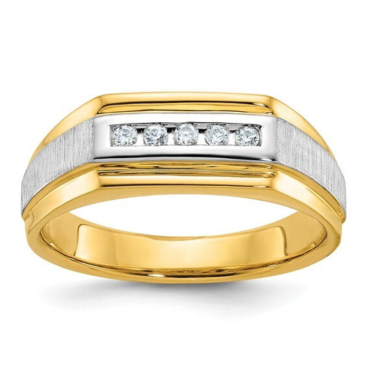 14k Yellow Gold with Rhodium and Satin Diamond Ring