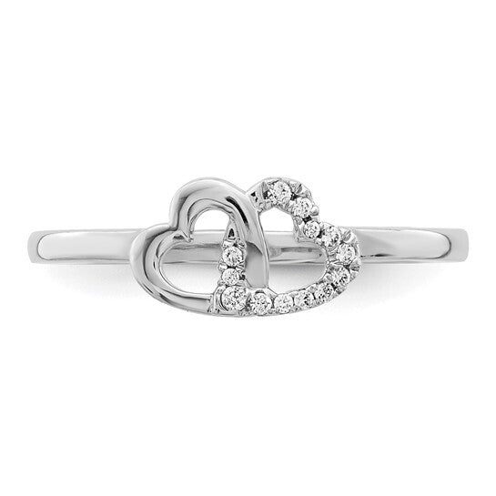 14k White Gold Diamond Double Heart Ring