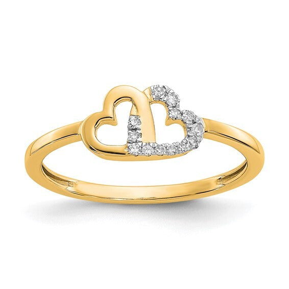 14k Diamond Double Heart gold Ring