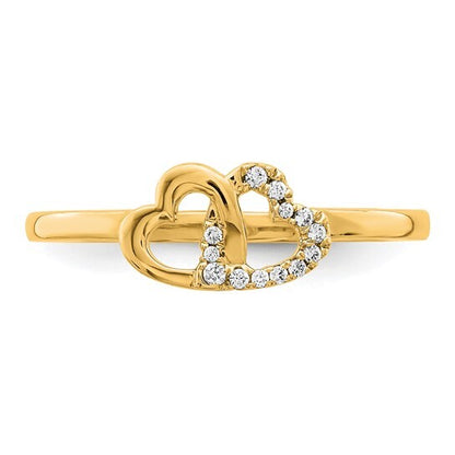 14k Diamond Double Heart gold Ring