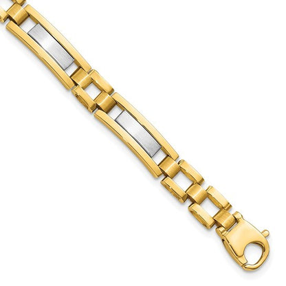 14k Two-tone Satin 8.5'' Mens Link Bracelet