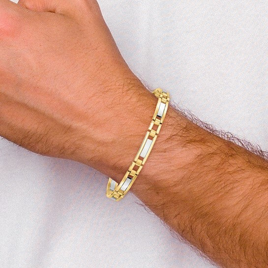 14k Two-tone Satin 8.5'' Mens Link Bracelet