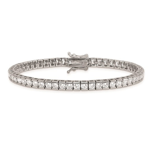 Sterling Silver Rhodium Finish High Quality CZ 7 inch Tennis Bracelet