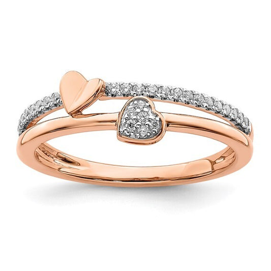 14k Rose Gold Hearts Diamond Ring