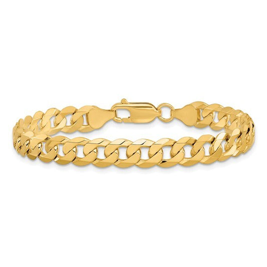 14K 8 inch Flat Beveled Curb with Lobster Clasp Bracelet