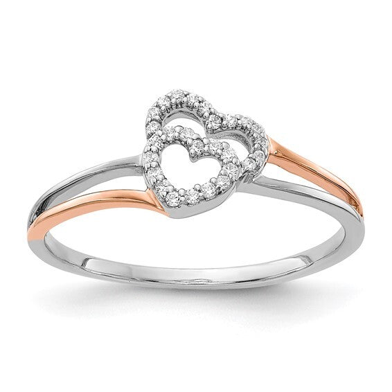 14k White and Rose Gold Diamond Double Heart Ring