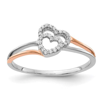 14k White and Rose Gold Diamond Double Heart Ring