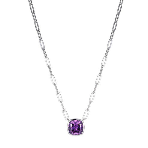 Charles Garnier Necklace Amethyst Color Cubic Zirconia Paperclip Chain