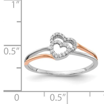 14k White and Rose Gold Diamond Double Heart Ring