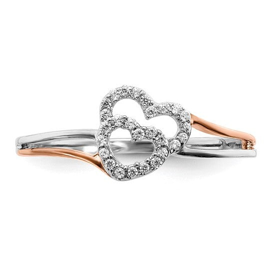 14k White and Rose Gold Diamond Double Heart Ring