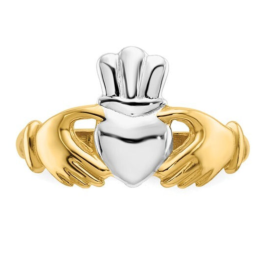 14k Yellow Gold and Rhodium Claddagh Ring