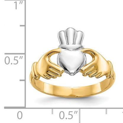 14k Yellow Gold and Rhodium Claddagh Ring