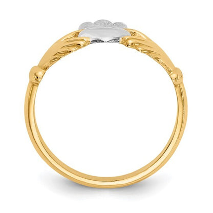 14k Yellow Gold and Rhodium Claddagh Ring