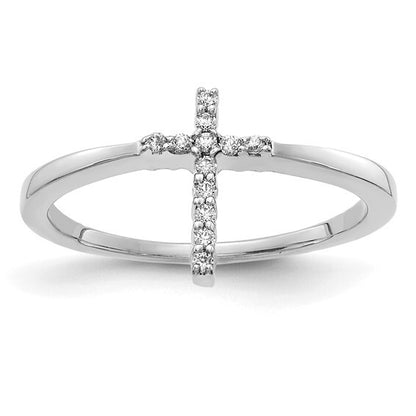 14k White Gold Diamond Cross Ring