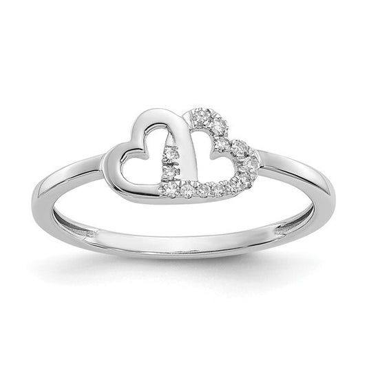 14k White Gold Diamond Double Heart Ring