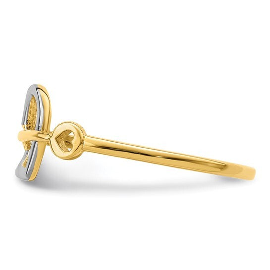 14k Yellow Gold & Rhodium Heart and Key Ring