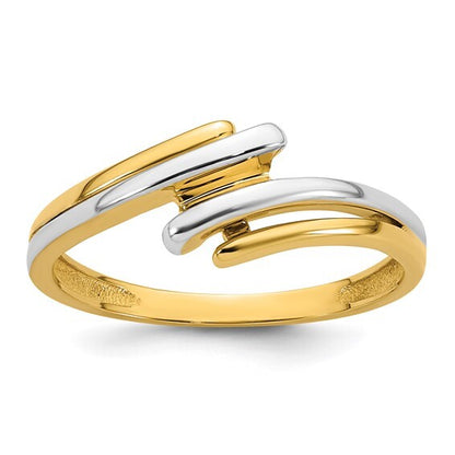 14k Yellow Gold With Rhodium Bypass Ring