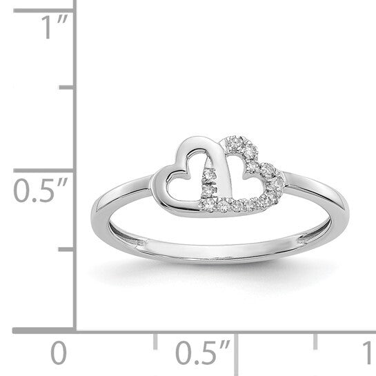 14k White Gold Diamond Double Heart Ring