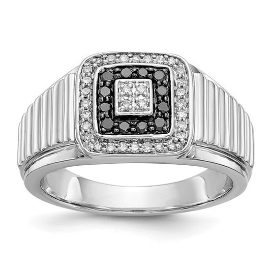 14k White Gold Black and White Diamond Mens Ring