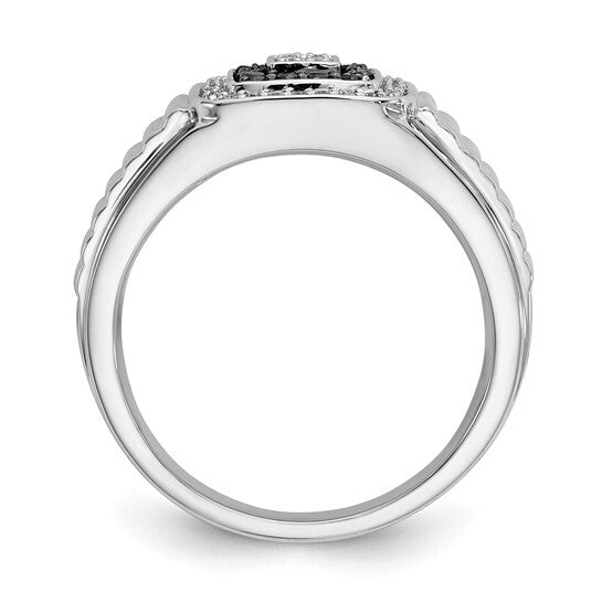 14k White Gold Black and White Diamond Mens Ring